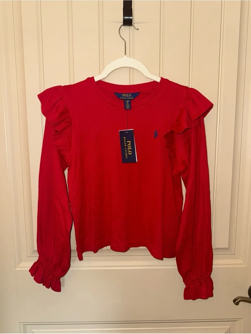 Polo Ralph Lauren Big Girls Ruffled Cotton Modal Long Sleeve Top Size XL NWT
